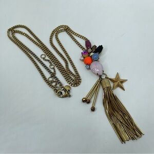 J. Crew Cluster Stone Star Tassel 30” Necklace